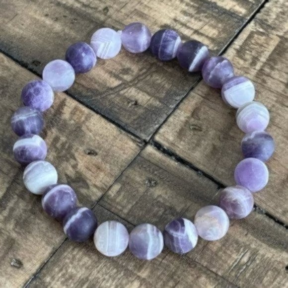8mm Matte Amethyst Stretch Bead Bracelet - Picture 7 of 8